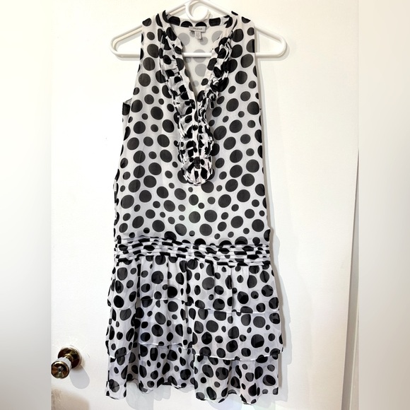 🎉4/30$🎉 Tristan Black and White Polka Dot Midi Dress PTP 19🖤🤍 - Picture 1 of 4